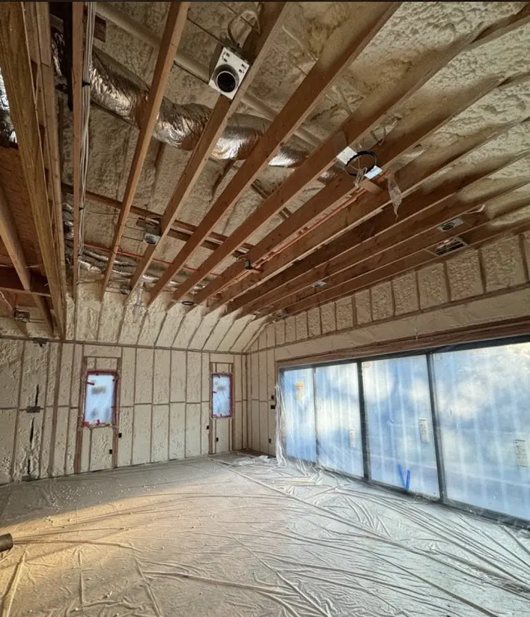 Interior walls and ceiling insulated with spray foam during new construction in Warrensville Heights